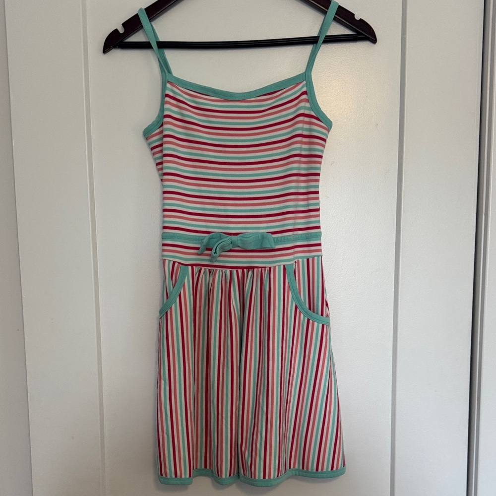 American Girl Striped Dress with Aqua Trim